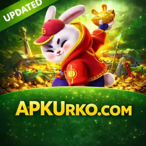 Updated Lucky Rabbit casino game featuring a rabbit character with gold coins and treasures on APKUrko.com