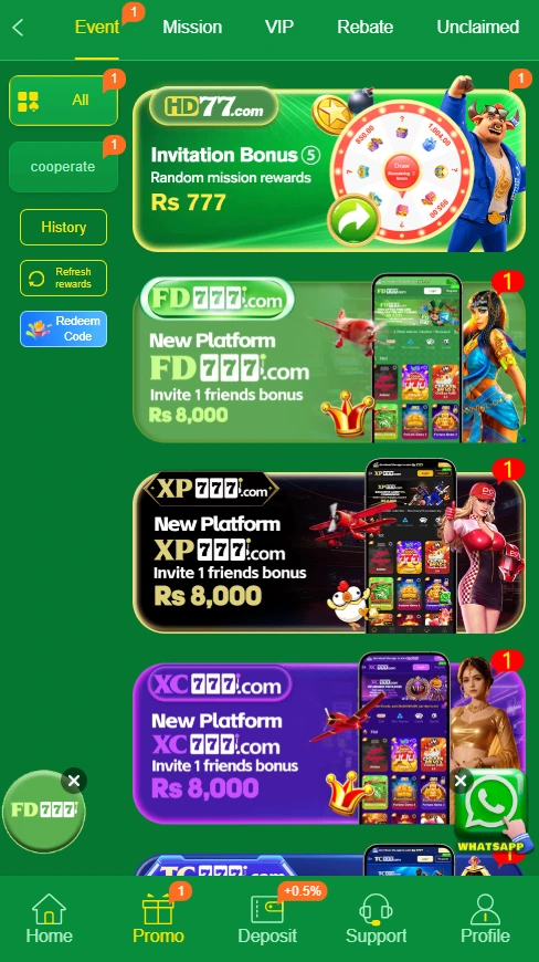 Enjoy the HD77 game's official features and earn real money.